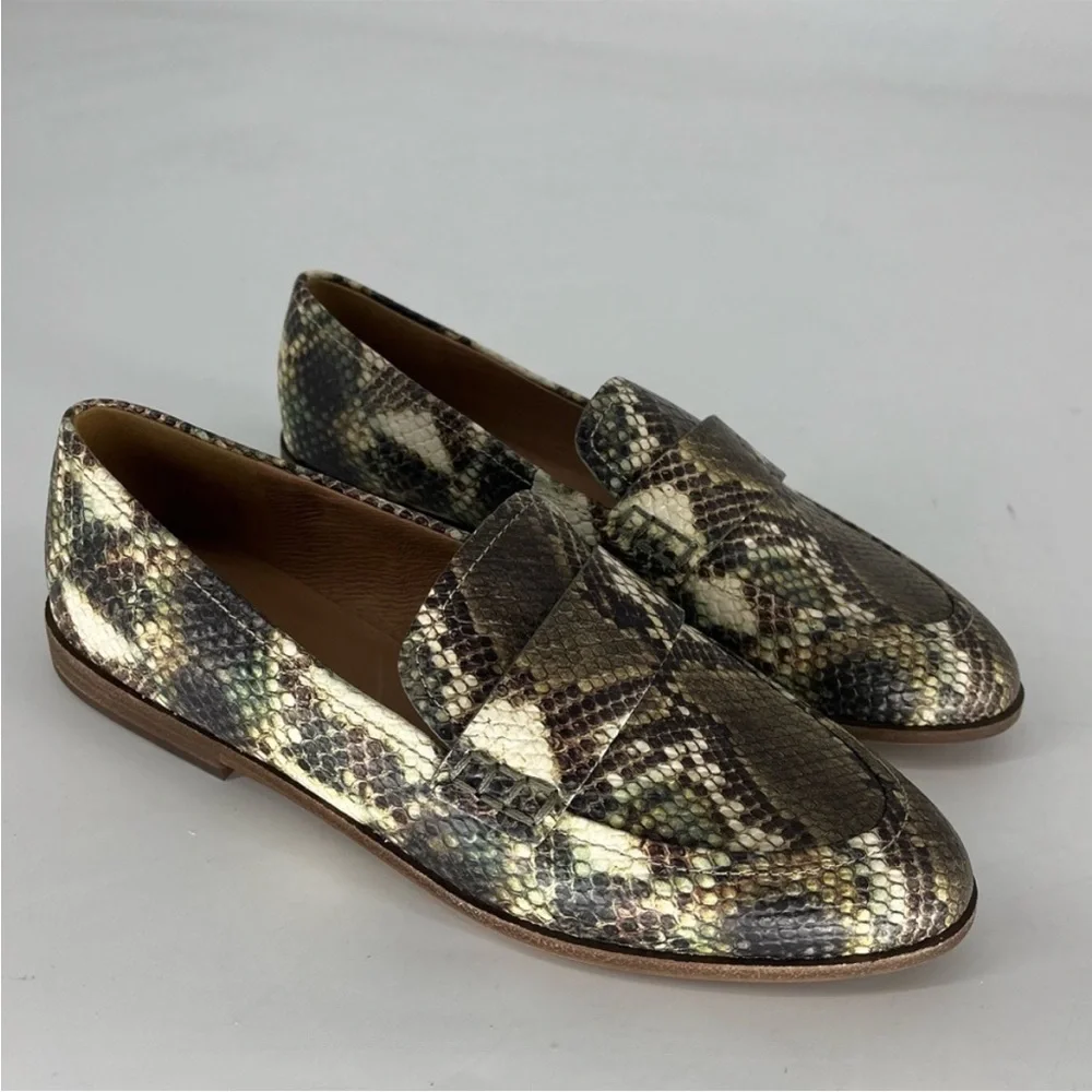 MADEWELL NEW THE ALEX LOAFERS SNAKE EMBOSSED LEATHER DEEP WOODLAND MULTI SNAKE - Picture 2 of 10